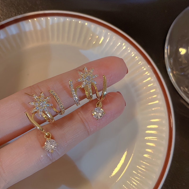 Zirconia Star Stud Earrings - Stylish Ear Piercing Jewelry